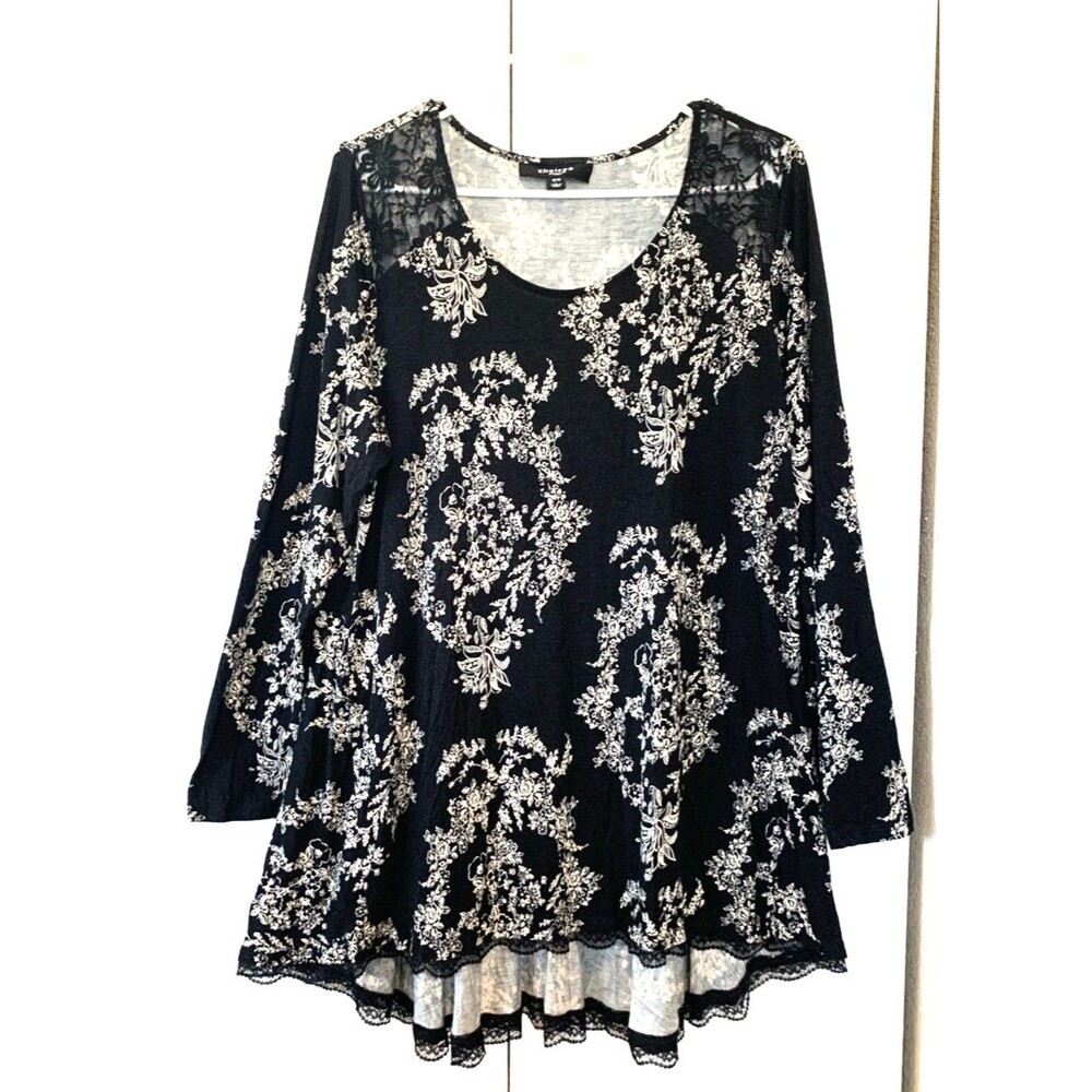 Chelsea Studio High Low Blouse Lace @ Hem & Shoulders L18/20 Rayon Witchy Y2K
